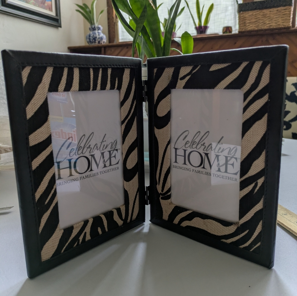 Zebra Print Double Photo Frame. Light Weight. Fabric And Plastic.